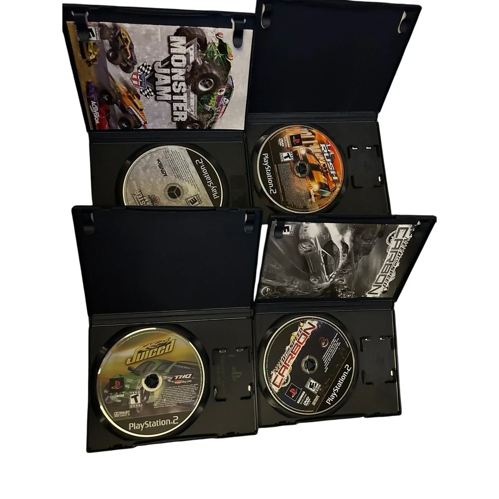 PS2 Racing Game Lot of 4- Need For Speed Carbon, L.A. Rush, Juiced, Monster Jam
